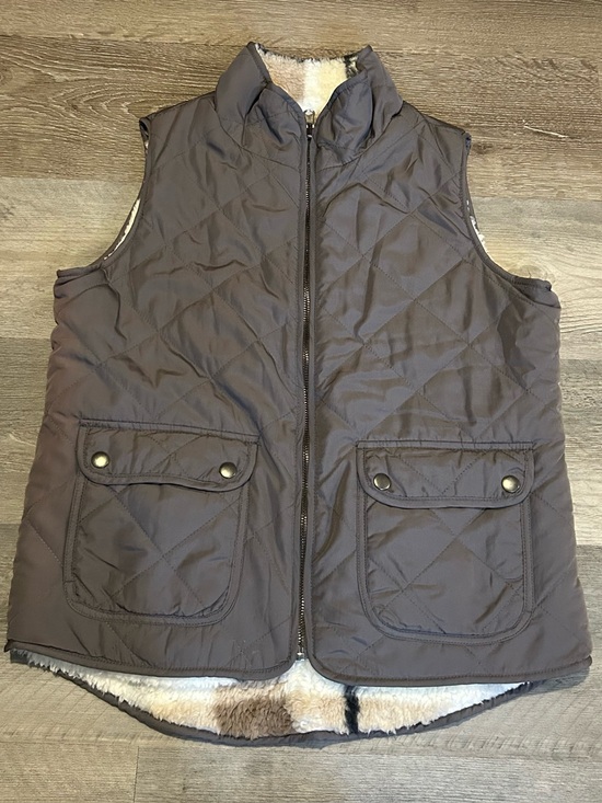 Thread & Supply Jackets & Blazers - Small Thread & Supply Plaid Sherpa Lined Gray Quilted Reversible Vest Pockets